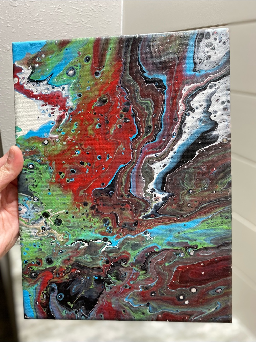 Vibrant Red and Green Abstract Painting